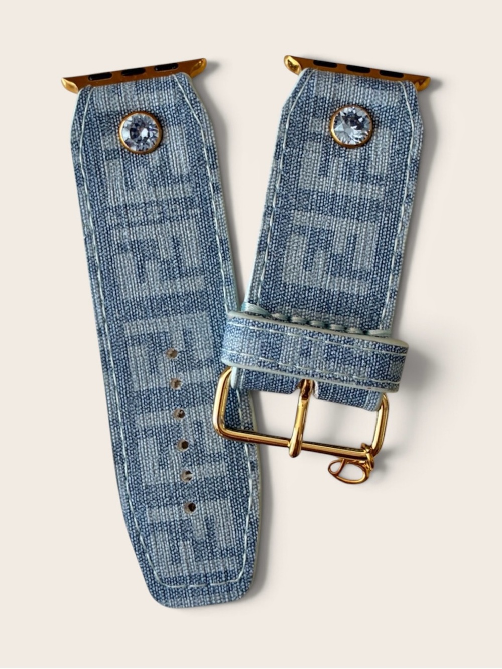 Authentic Upcycled Fendi Zucchino Spalmati Light Blue Apple Watch Band 38-41mm
